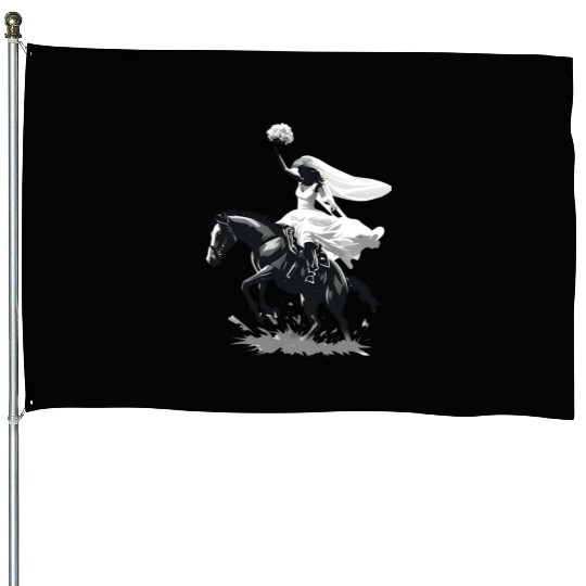 Western Cowgirl Bride on Bucking Horse – Grayscale House Flags