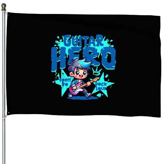 Guitar Hero Kid – Cute Rock Star Cartoon House Flags | Bor
