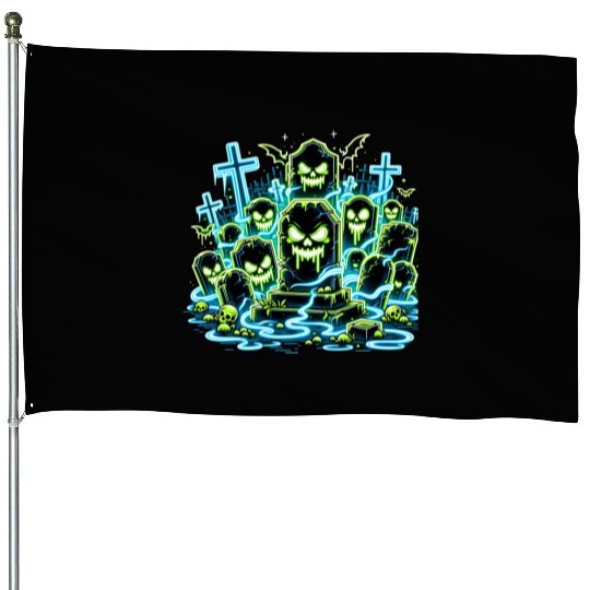Neon Tomb Uprising – Glowing Graveyard Ghouls House Flags