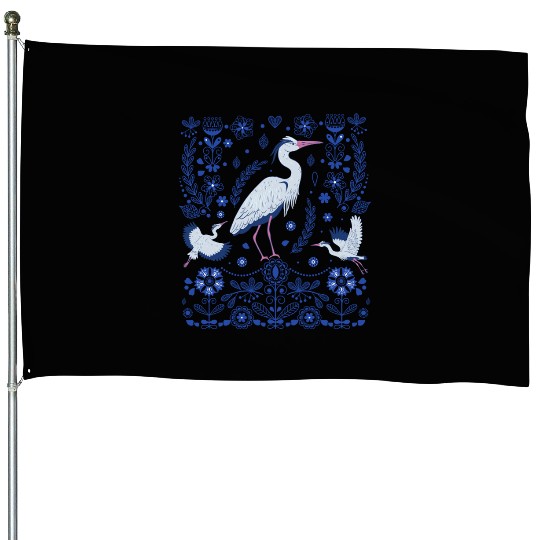 Great Blue Heron Folk Art House Flags