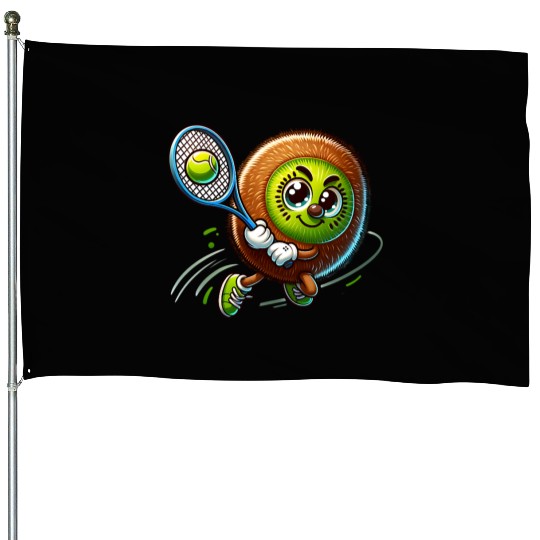 Kiwi Tennis Star – Furry Fruit Champion on Court House Flags