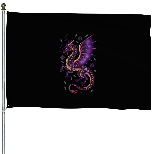 Cosmic Dragon Tattoo Illustration House Flags