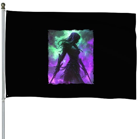 Mystical Assassin Woman In Violet Fog Fantasy House Flags