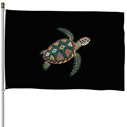 Sea Turtle Geometric Pattern Shell House Flags