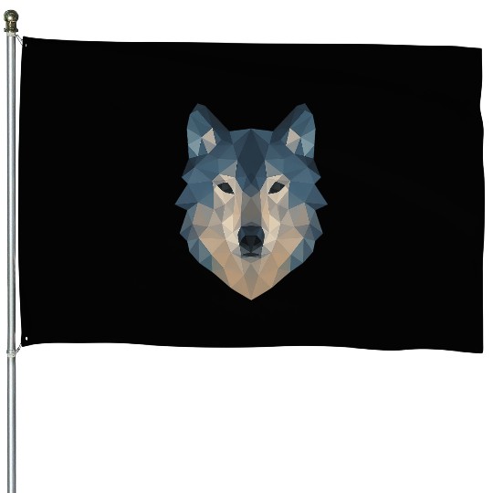 Geometric Wolf Face – Bold Abstract Wild Animal Ar House Flags