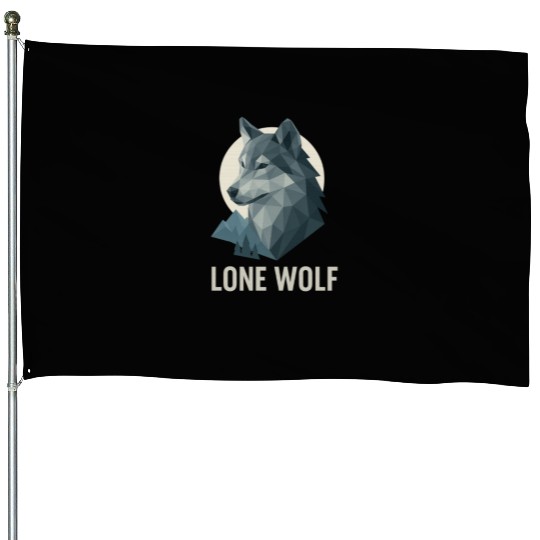 Lone Wolf – Geometric Wolf Head under Moon Wildern House Flags
