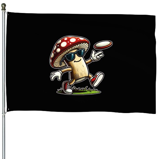 Funny Mushroom Disc Golf Cool Frisbee Player House Flags