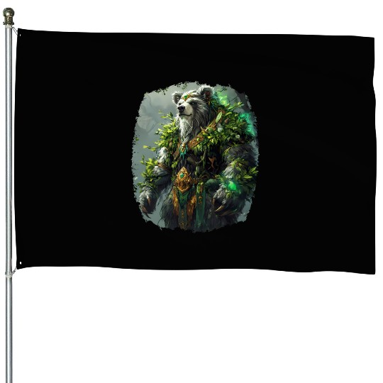 Guardian Bear Wielding Nature Magic Power House Flags