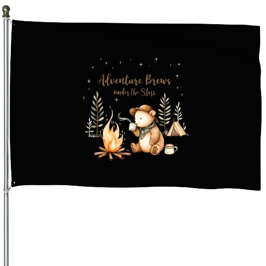 Adventure Brews Bear - Cozy Camp Night House Flags