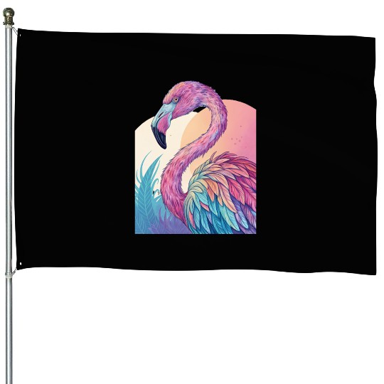 Psychedelic Flamingo House Flags