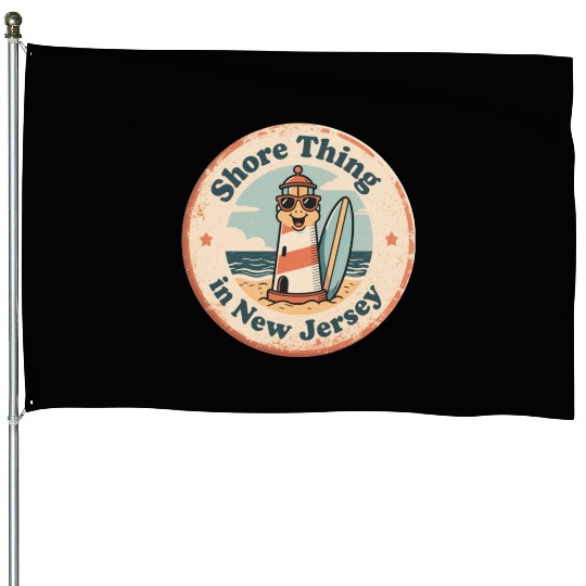 Beach Vibes_ New Jersey Shore Lighthouse Vintage House Flags