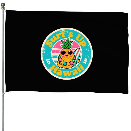 Aloha Vibes Pineapple Surfer Vintage Hawaiian House Flags