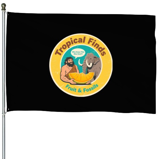 Caveman Mammoth Retro Ancient Fruit Discovery House Flags