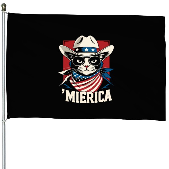 Funny Patriotic USA Pride 'Merica Cat Lovers House Flags