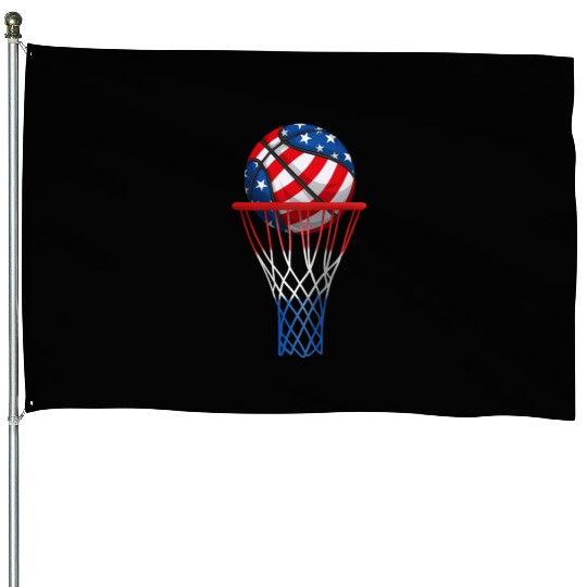 Basketball American Patriotic 4th Of July US Flag House Flags