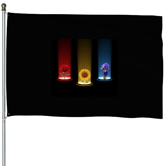 Glowing Floral Trio: Rose, Sunflower & Iris House Flags