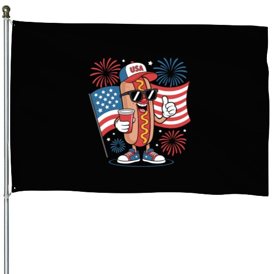4th Of July Hotdog American Flag Patriotic Firewor House Flags