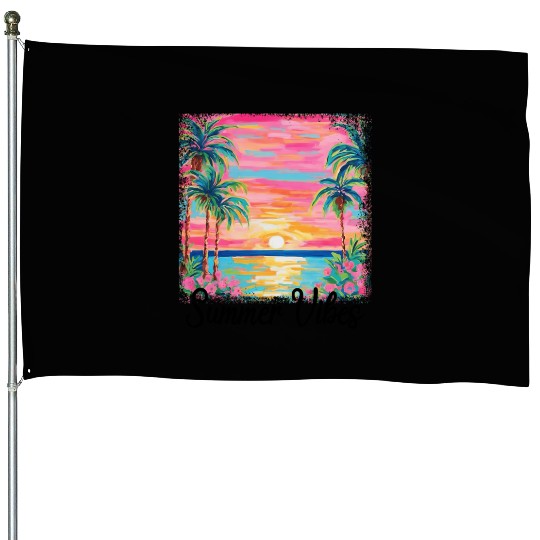 Summer Vibe Preppy Beach House Flags