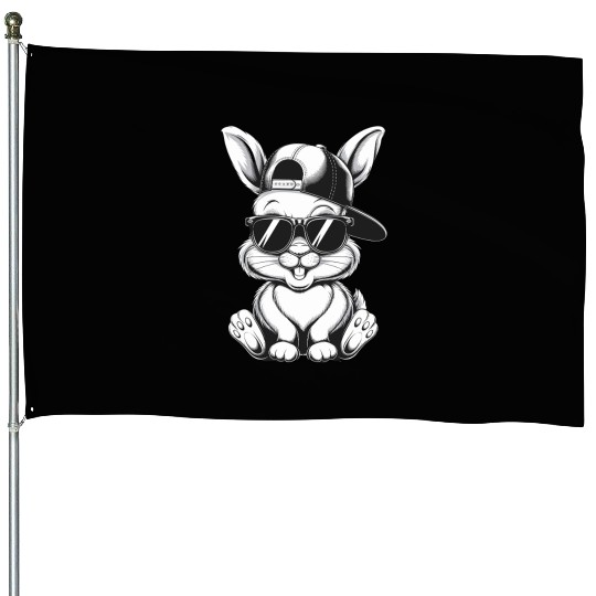 Cool Hip Hop Bunny in Sunglasses and Cap Sketch House Flags