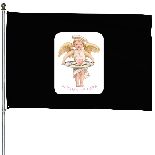 Chef Cook Valentine SERVING UP LOVE Cupid Angel House Flags