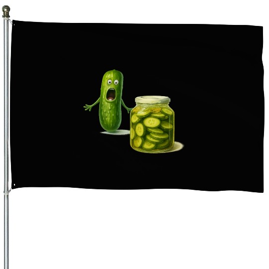 Funny Pickle Cartoon Cute Dill Pickle Jar Reaction House Flags