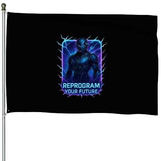 Reprogram Your Future – Futuristic Cyberpunk Robot House Flags