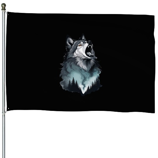 Howling Wolf Under the Northern Sky House Flags