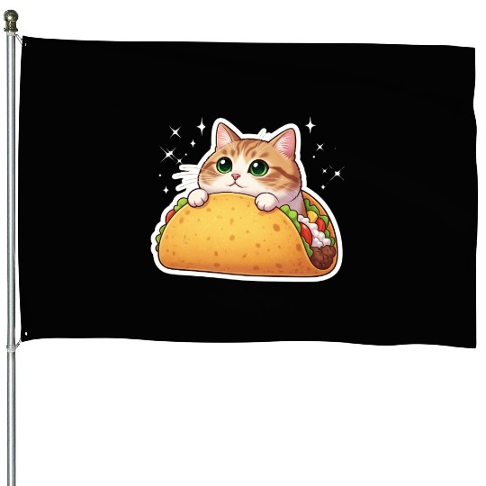 Taco Cat | Cute Kitty in a Taco | Purrfectly Tasty House Flags