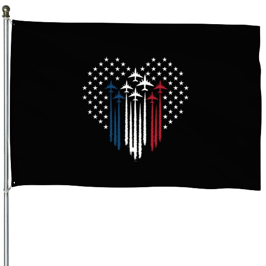 Fighter Jet Airplane USA Flag Heart House Flags