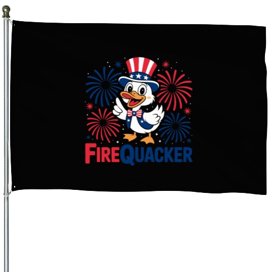 Womens Duck Firequacker Patriotic Fourth of July I House Flags