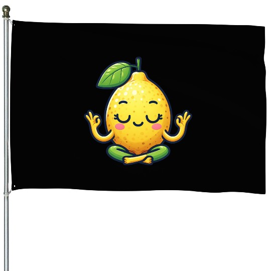 Funny lemon yoga meditation relaxation chill carto House Flags
