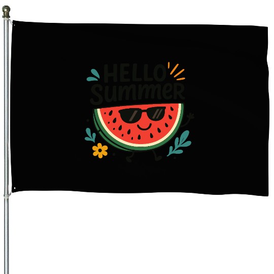 Hello Summer Watermelon Fun House Flags