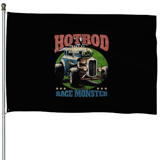 Hot Rod Monster Retro Race House Flags