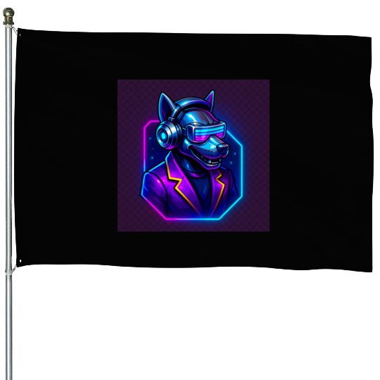"Cyberpunk DJ Dog | Futuristic Style with a Doggy- House Flags