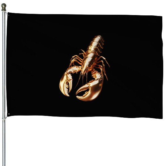 Golden Lobster – Elegant 3D Sea Animal Art House Flags