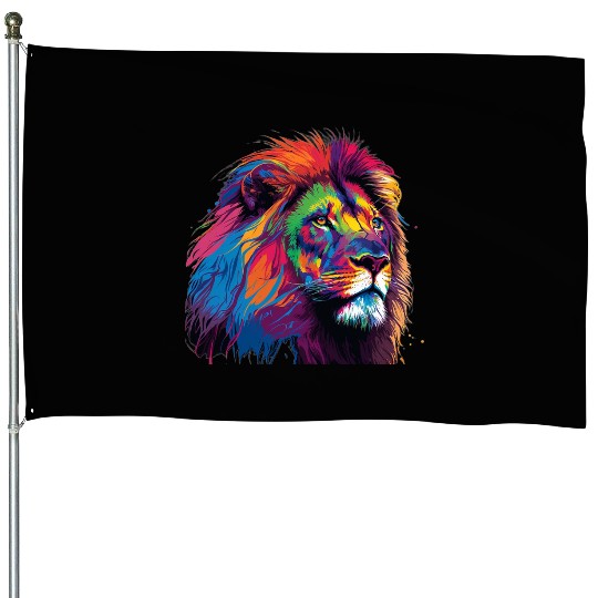 Majestic Multicolor Lion – Vibrant Pop Art Animal House Flags