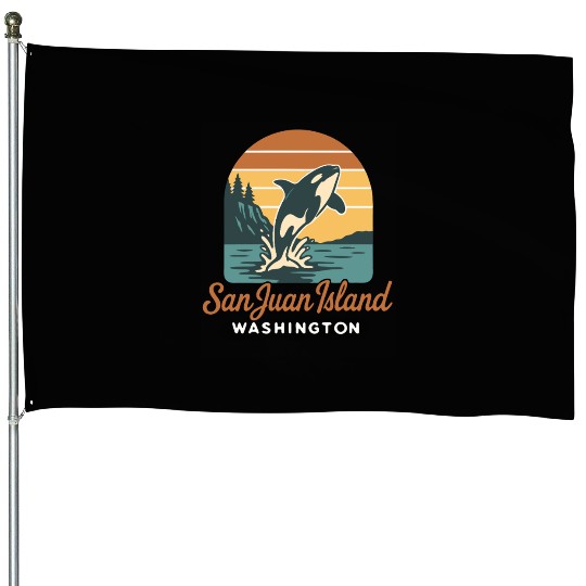 San Juan Island Washington Orca Whale Retro Sunset House Flags
