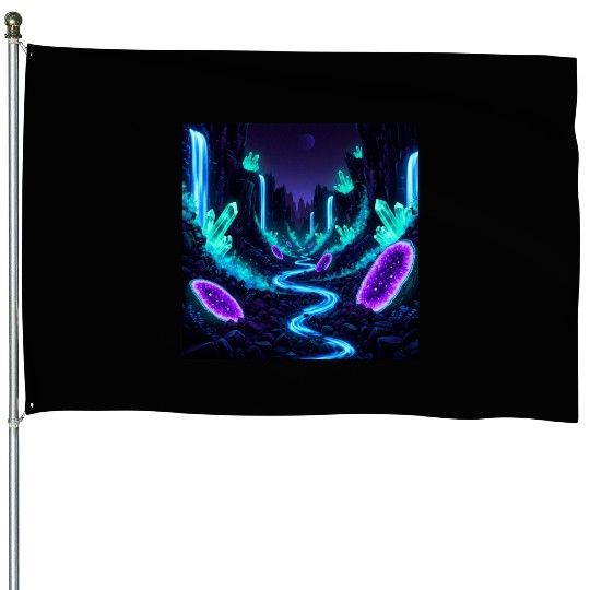 Bioluminescent Crystal Valley House Flags
