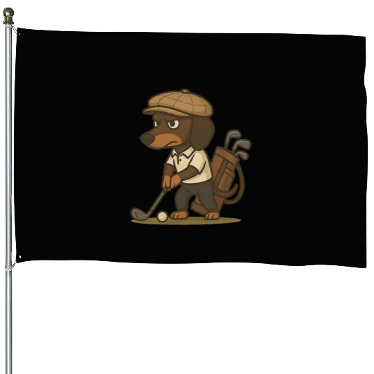 Funny Golfer Gift – Dachshund on the House Flags