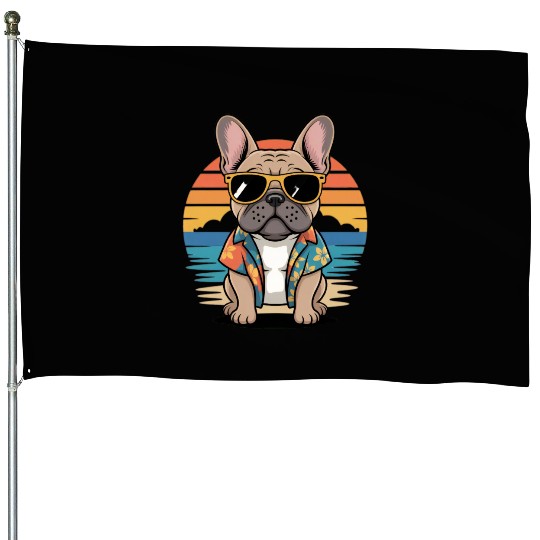 French Bulldog Summer Beach Vibe House Flags