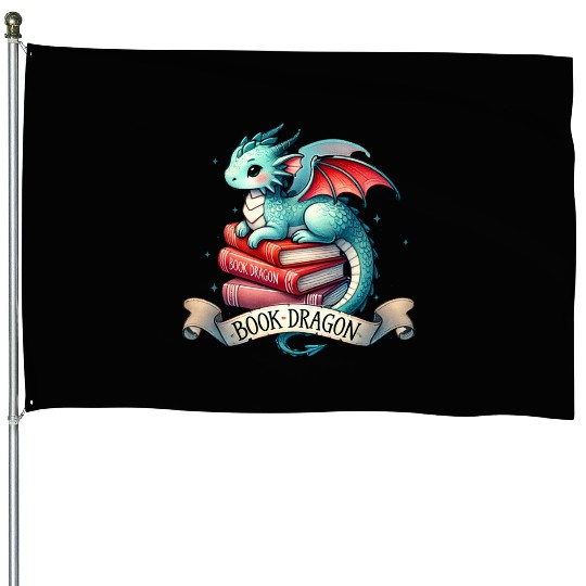 Funny Book Lover Book Reading Dragon House Flags