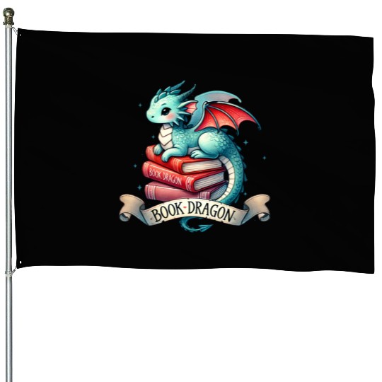 Funny Book Lover Book Reading Dragon House Flags