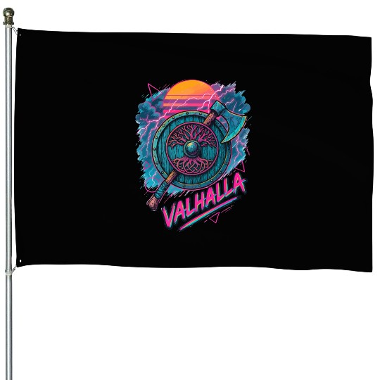 Viking Valhalla Norse Retro Vaporwave House Flags