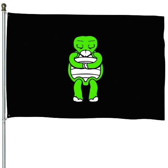 Turtle prays meditates bows greeting hands relax House Flags