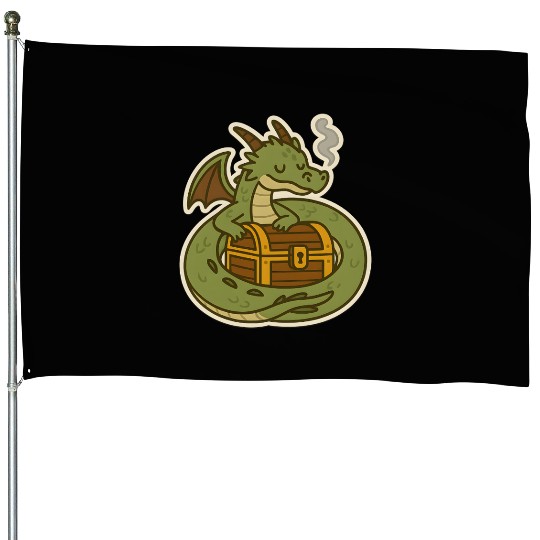 Majestic Dragon Guarding Treasure House Flags