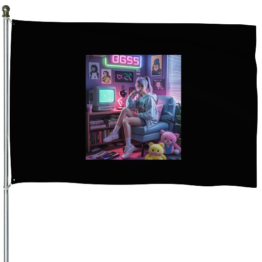 Y2K Gamer Girl Vibes – Retro Tech & Neon Room Aest House Flags