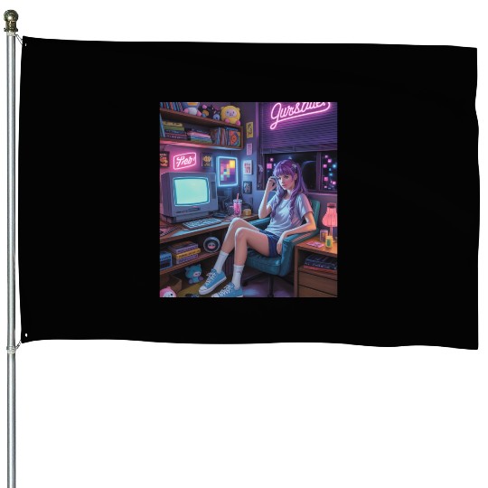 Y2K Gamer Girl Vibes – Retro Tech & Neon Room Aest House Flags