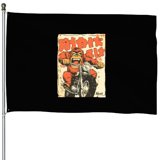Monkey Mayhem – Vintage Ape on a Motorcycle House Flags