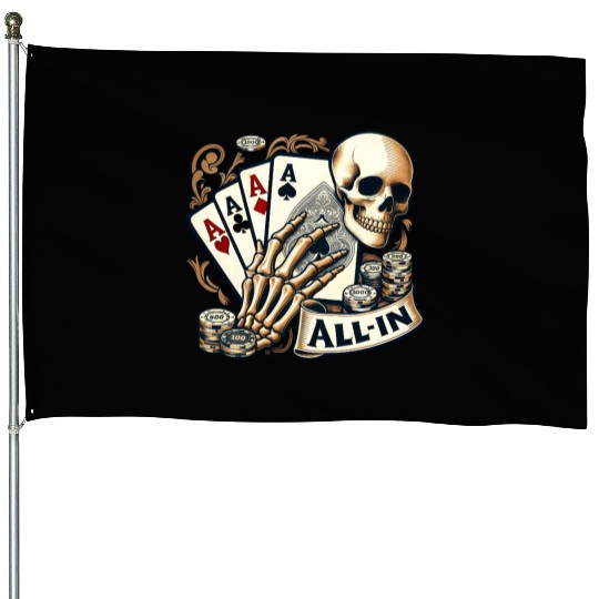 Casino Cards Gambling Skeleton Hand Gothic House Flags