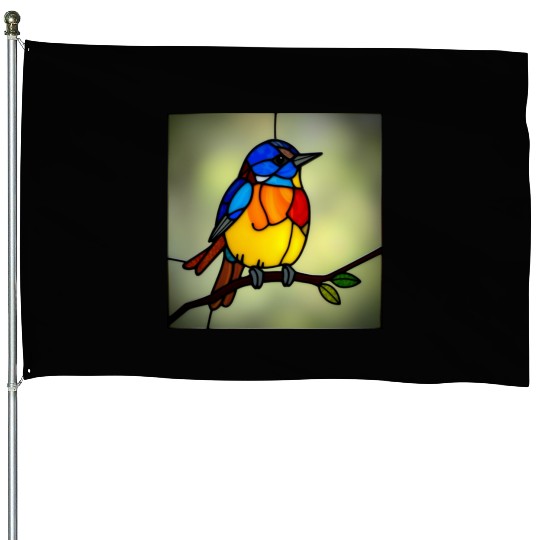 STAINED GLASS BIRD House Flags